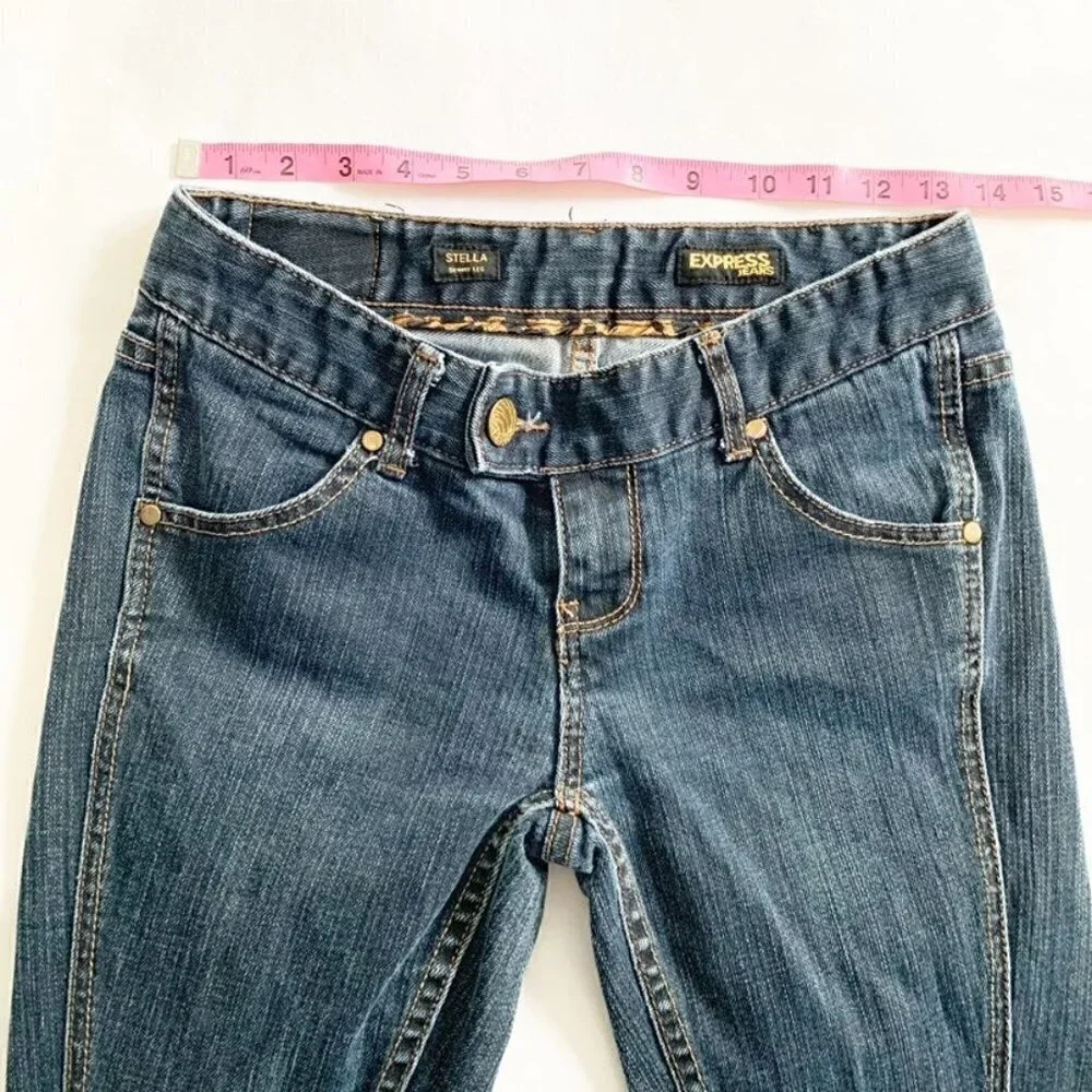 Express Stella Skinny Jeans Dark Wash Zipper Pocket Detail Women Size 2